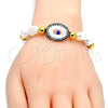 Pulsera Elegante 03.229.0005.07 Acero Inoxidable, con Marfil Perla and Turmalina Cristal, Pulido, Tono Dorado (10 MM Thickness, 7 Inches Length)