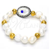 Pulsera Elegante 03.229.0005.07 Acero Inoxidable, con Marfil Perla and Turmalina Cristal, Pulido, Tono Dorado (10 MM Thickness, 7 Inches Length)