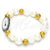 Pulsera Elegante 03.229.0005.07 Acero Inoxidable, con Marfil Perla and Turmalina Cristal, Pulido, Tono Dorado (10 MM Thickness, 7 Inches Length)