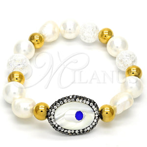 Pulsera Elegante 03.229.0005.07 Acero Inoxidable, con Marfil Perla and Turmalina Cristal, Pulido, Tono Dorado (10 MM Thickness, 7 Inches Length)