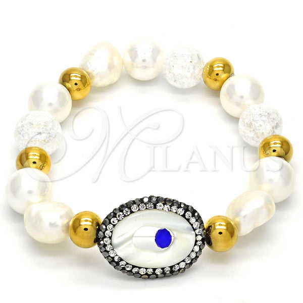 Pulsera Elegante 03.229.0005.07 Acero Inoxidable, con Marfil Perla and Turmalina Cristal, Pulido, Tono Dorado (10 MM Thickness, 7 Inches Length)