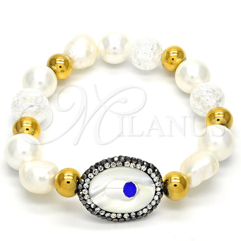 Pulsera Elegante 03.229.0005.07 Acero Inoxidable, con Marfil Perla and Turmalina Cristal, Pulido, Tono Dorado (10 MM Thickness, 7 Inches Length)