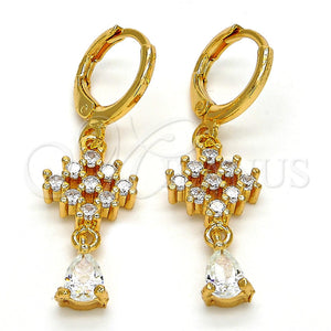 Arete Largo 02.206.0017 Oro Laminado, Diseño de Gota, con Blanca Zirconia Cubica, Pulido, Tono Dorado