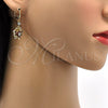 Arete Largo 02.206.0029 Oro Laminado, Diseño de Mariposa y Flor, con Granate and Blanca Zirconia Cubica, Pulido, Tono Dorado