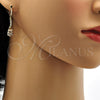 Arete Largo 02.205.0035 Oro Laminado, Diseño de Baguette, con Blanca Zirconia Cubica, Pulido, Tono Dorado
