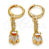 Arete Largo 02.205.0035 Oro Laminado, Diseño de Baguette, con Blanca Zirconia Cubica, Pulido, Tono Dorado