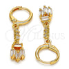 Arete Largo 02.205.0035 Oro Laminado, Diseño de Baguette, con Blanca Zirconia Cubica, Pulido, Tono Dorado
