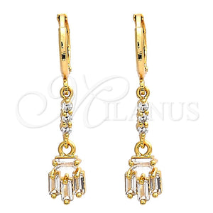 Arete Largo 02.205.0035 Oro Laminado, Diseño de Baguette, con Blanca Zirconia Cubica, Pulido, Tono Dorado