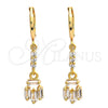 Arete Largo 02.205.0035 Oro Laminado, Diseño de Baguette, con Blanca Zirconia Cubica, Pulido, Tono Dorado