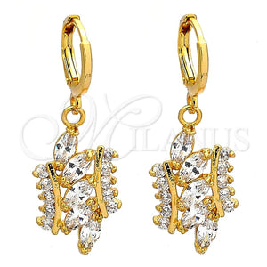 Arete Colgante 02.205.0033 Oro Laminado, con Blanca Zirconia Cubica, Pulido, Tono Dorado