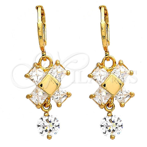 Arete Largo 02.217.0006.1 Oro Laminado, con Blanca Zirconia Cubica, Pulido, Tono Dorado