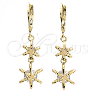 Arete Largo 02.65.2517 Oro Laminado, Diseño de Estrella, con Blanca Zirconia Cubica, Pulido, Tono Dorado