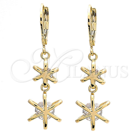 Arete Largo 02.65.2517 Oro Laminado, Diseño de Estrella, con Blanca Zirconia Cubica, Pulido, Tono Dorado