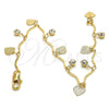 Pulsera de Dije 5.030.013.08 Oro Laminado, Diseño de Corazón, con Blanca Cristal, Pulido, Tono Dorado (01 MM Thickness, 8 Inches Length)