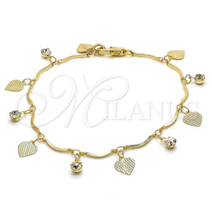 Pulsera de Dije 5.030.013.08 Oro Laminado, Diseño de Corazón, con Blanca Cristal, Pulido, Tono Dorado (01 MM Thickness, 8 Inches Length)