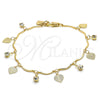 Pulsera de Dije 5.030.013.08 Oro Laminado, Diseño de Corazón, con Blanca Cristal, Pulido, Tono Dorado (01 MM Thickness, 8 Inches Length)