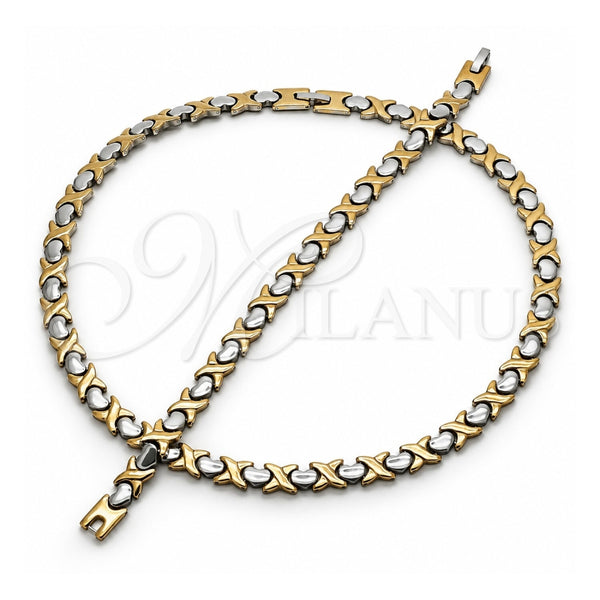 Collar y Pulsera 06.231.0001.1 Acero Inoxidable, Diseño de Besos y Abrazos y Corazón, Pulido, Dos Tonos