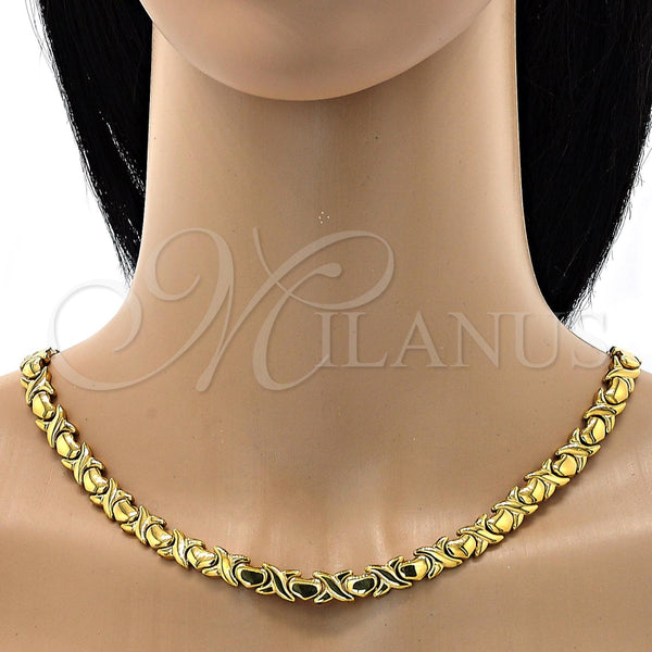 Collar y Pulsera 06.231.0001.2 Acero Inoxidable, Diseño de Besos y Abrazos y Corazón, Pulido, Tono Dorado