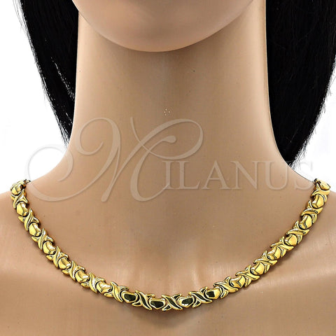 Collar y Pulsera 06.231.0001.2 Acero Inoxidable, Diseño de Besos y Abrazos y Corazón, Pulido, Tono Dorado