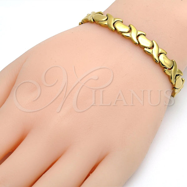 Collar y Pulsera 06.231.0001.2 Acero Inoxidable, Diseño de Besos y Abrazos y Corazón, Pulido, Tono Dorado
