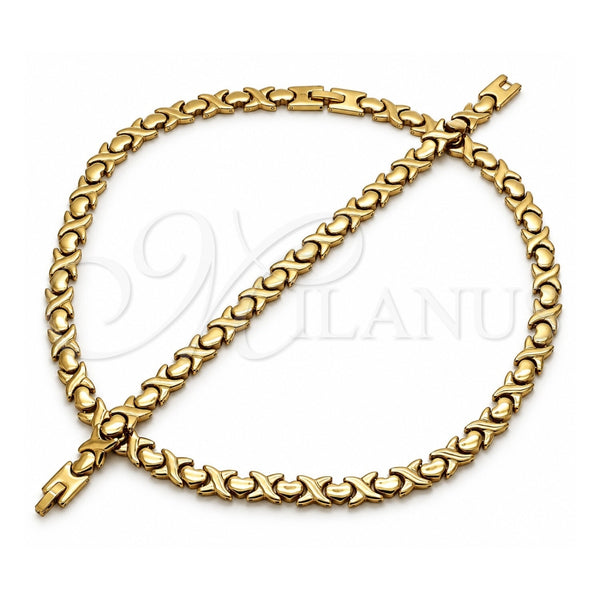 Collar y Pulsera 06.231.0001.2 Acero Inoxidable, Diseño de Besos y Abrazos y Corazón, Pulido, Tono Dorado
