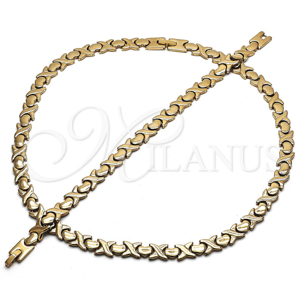 Collar y Pulsera 06.231.0001.2 Acero Inoxidable, Diseño de Besos y Abrazos y Corazón, Pulido, Tono Dorado