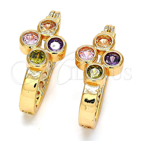Argolla Pequeña 02.196.0022.2.18 Oro Laminado, con Multicolor Zirconia Cubica, Pulido, Tono Dorado