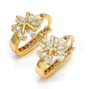 Argolla Pequeña 02.196.0002.1.15 Oro Laminado, Diseño de Flor, con Blanca Zirconia Cubica, Pulido, Tono Dorado