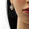 Argolla Pequeña 02.196.0028.1.15 Oro Laminado, Diseño de Flor y Oja, con Blanca Zirconia Cubica, Pulido, Tono Dorado
