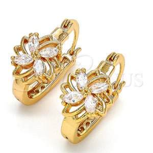 Argolla Pequeña 02.196.0028.1.15 Oro Laminado, Diseño de Flor y Oja, con Blanca Zirconia Cubica, Pulido, Tono Dorado