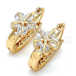 Argolla Pequeña 02.196.0041.15 Oro Laminado, Diseño de Flor, con Blanca Zirconia Cubica, Pulido, Tono Dorado
