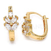 Argolla Pequeña 02.196.0047.15 Oro Laminado, Diseño de Oja, con Blanca Zirconia Cubica, Pulido, Tono Dorado