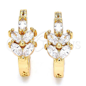 Argolla Pequeña 02.196.0047.15 Oro Laminado, Diseño de Oja, con Blanca Zirconia Cubica, Pulido, Tono Dorado