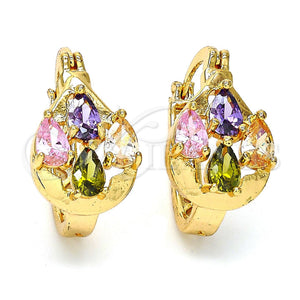 Argolla Pequeña 02.196.0001.2.15 Oro Laminado, Diseño de Gota, con Multicolor Zirconia Cubica, Pulido, Tono Dorado