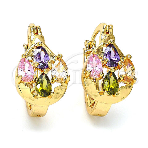 Argolla Pequeña 02.196.0001.2.15 Oro Laminado, Diseño de Gota, con Multicolor Zirconia Cubica, Pulido, Tono Dorado