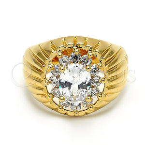 Anillo Multi Piedra 01.155.0031.09 Oro Laminado, Diseño de Flor, con Blanca Zirconia Cubica, Diamantado, Tono Dorado (Size 9)