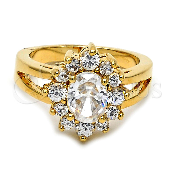 Anillo Multi Piedra 01.63.0242.08 Oro Laminado, Diseño de Flor, con Blanca Zirconia Cubica, Pulido, Tono Dorado (Size 8)