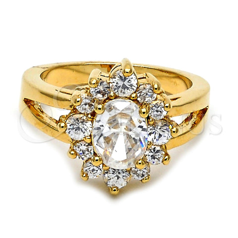 Anillo Multi Piedra 01.63.0242.08 Oro Laminado, Diseño de Flor, con Blanca Zirconia Cubica, Pulido, Tono Dorado (Size 8)