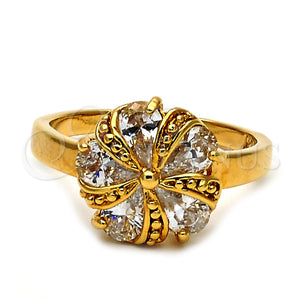 Anillo Elegante 5.169.020.09 Oro Laminado, Diseño de Flor, con Blanca Zirconia Cubica, Pulido, Tono Dorado (Size 9)