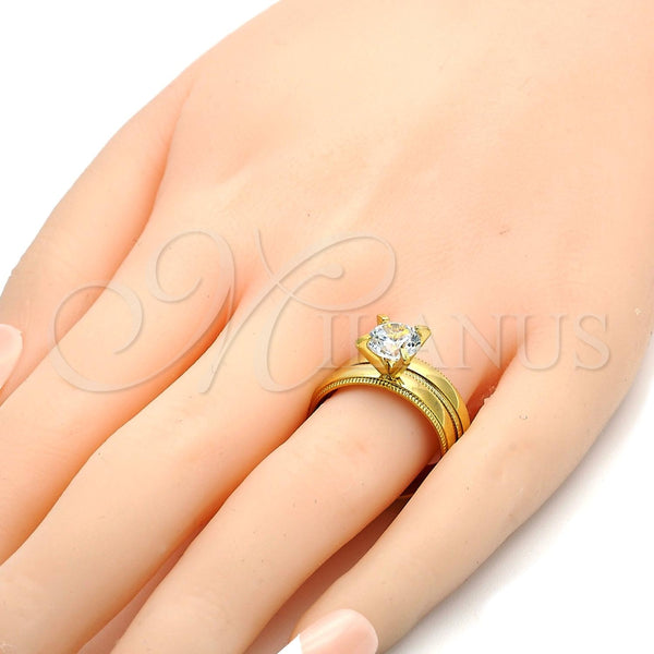 Anillo de Boda 01.223.0001.07 Acero Inoxidable, con Blanca Zirconia Cubica, Diamantado, Tono Dorado (Size 7)