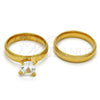 Anillo de Boda 01.223.0001.07 Acero Inoxidable, con Blanca Zirconia Cubica, Diamantado, Tono Dorado (Size 7)