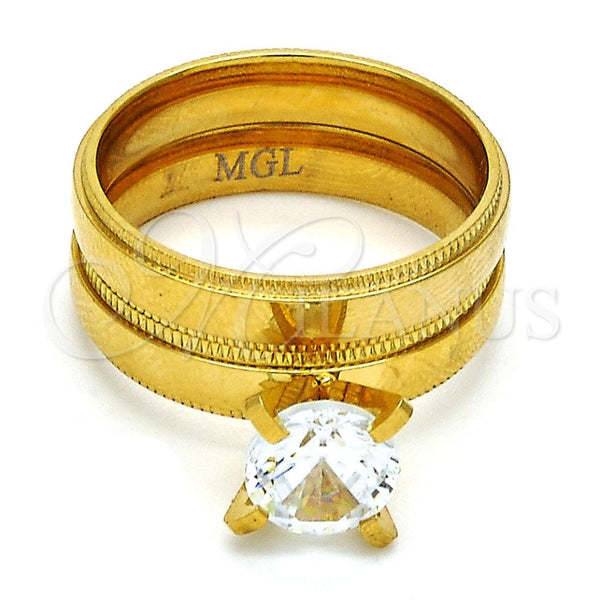 Anillo de Boda 01.223.0001.07 Acero Inoxidable, con Blanca Zirconia Cubica, Diamantado, Tono Dorado (Size 7)