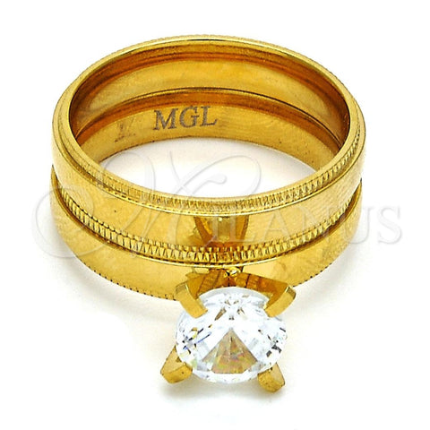 Anillo de Boda 01.223.0001.07 Acero Inoxidable, con Blanca Zirconia Cubica, Diamantado, Tono Dorado (Size 7)