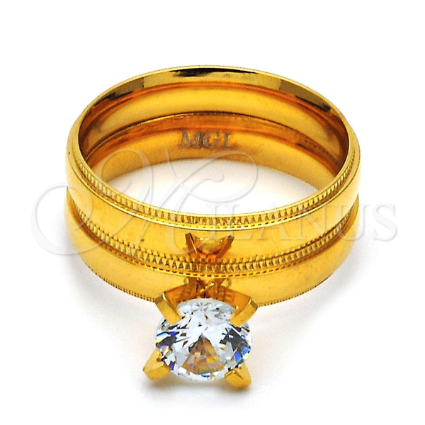 Anillo de Boda 01.223.0001.09 Acero Inoxidable, con Blanca Zirconia Cubica, Diamantado, Tono Dorado (Size 9)