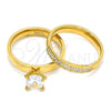 Anillo de Boda 01.223.0013.07 Acero Inoxidable, Diseño de Doble, con Blanca Zirconia Cubica and Blanca Cristal, Pulido, Tono Dorado (Size 7)