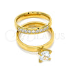 Anillo de Boda 01.223.0013.07 Acero Inoxidable, Diseño de Doble, con Blanca Zirconia Cubica and Blanca Cristal, Pulido, Tono Dorado (Size 7)