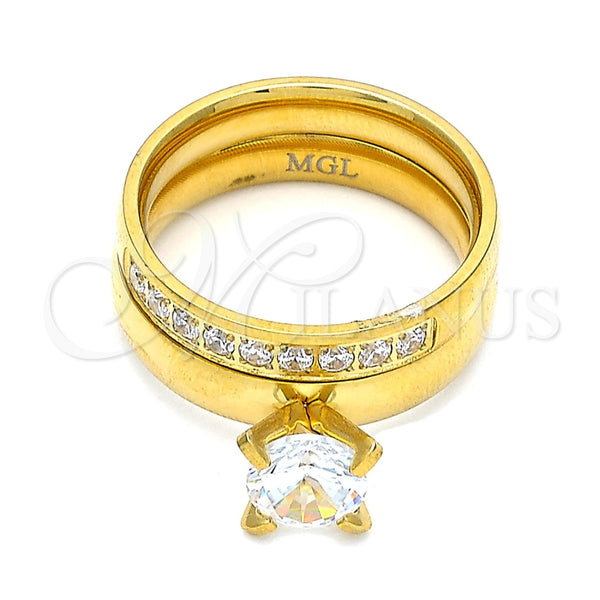 Anillo de Boda 01.223.0013.07 Acero Inoxidable, Diseño de Doble, con Blanca Zirconia Cubica and Blanca Cristal, Pulido, Tono Dorado (Size 7)