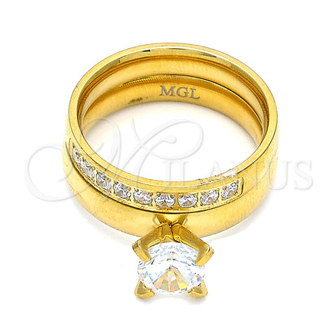 Anillo de Boda 01.223.0013.07 Acero Inoxidable, Diseño de Doble, con Blanca Zirconia Cubica and Blanca Cristal, Pulido, Tono Dorado (Size 7)
