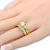 Anillo de Boda 01.223.0013.08 Acero Inoxidable, Diseño de Doble, con Blanca Zirconia Cubica and Blanca Cristal, Pulido, Tono Dorado (Size 8)