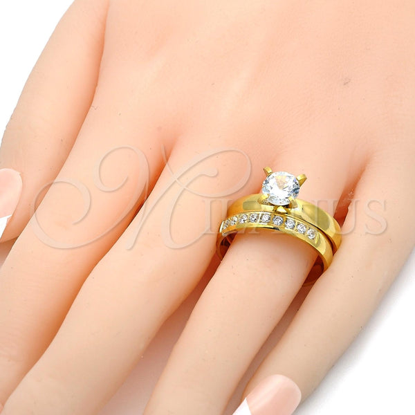 Anillo de Boda 01.223.0013.09 Acero Inoxidable, Diseño de Doble, con Blanca Zirconia Cubica and Blanca Cristal, Pulido, Tono Dorado (Size 9)